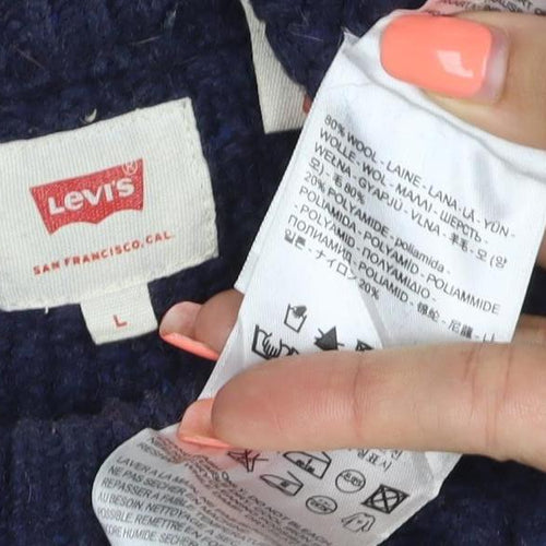 Levi's Men's Blue L Cable Knit Wool Blend Crew Neck Jumper