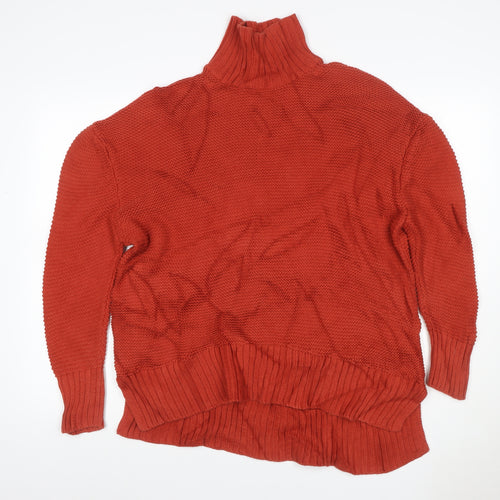 French Connection Women Red M Cotton Roll Neck Knit Jumper Pullover