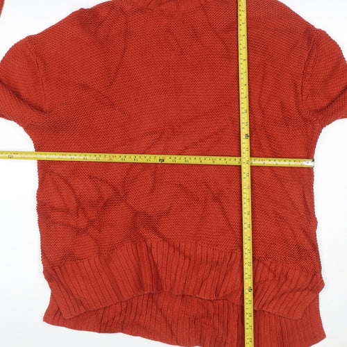 French Connection Women Red M Cotton Roll Neck Knit Jumper Pullover
