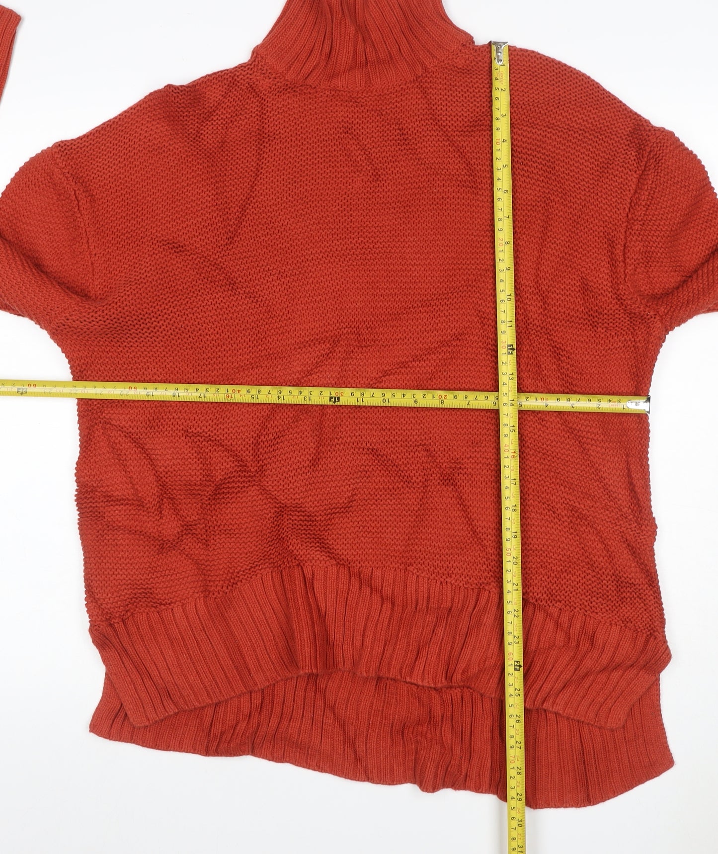 French Connection Women Red M Cotton Roll Neck Knit Jumper Pullover