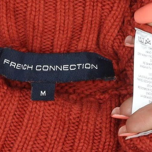 French Connection Women Red M Cotton Roll Neck Knit Jumper Pullover