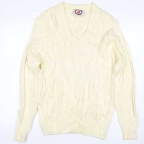 Brave Soul Men’s Ivory M Cable Knit V-Neck Pullover Jumper