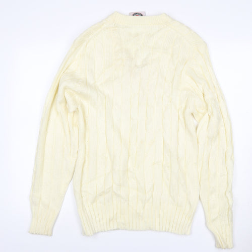 Brave Soul Men’s Ivory M Cable Knit V-Neck Pullover Jumper