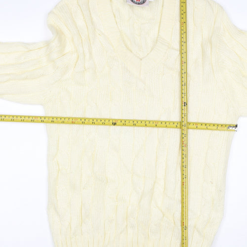 Brave Soul Men’s Ivory M Cable Knit V-Neck Pullover Jumper