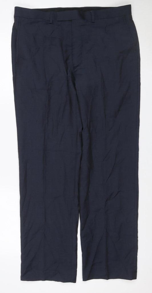 Marks and Spencer Autograph Men's Blue 36W 31L Wool Dress Trousers