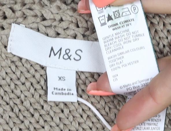 M&S Womens Beige XS Chunky Knit Open Front Cotton Cardigan