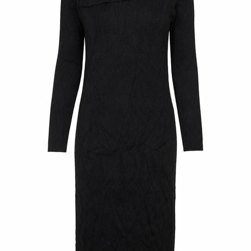 Guess Women’s Black UK 8 Rib Knit Roll Neck Jumper Dress Gold Buttons