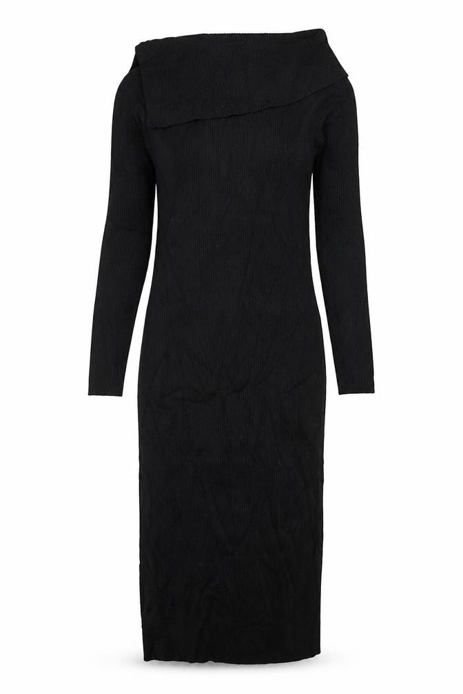 Guess Women’s Black UK 8 Rib Knit Roll Neck Jumper Dress Gold Buttons