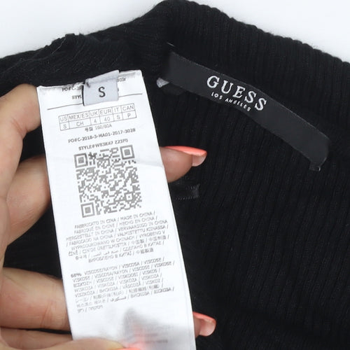 Guess Women’s Black UK 8 Rib Knit Roll Neck Jumper Dress Gold Buttons