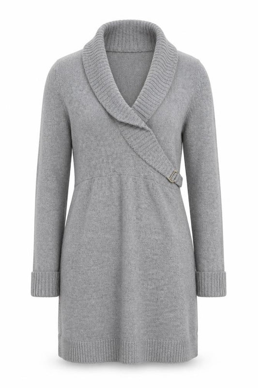 Front view of ESPRIT Women Grey XS Jumper Dress Cowl Neck Belted Knit