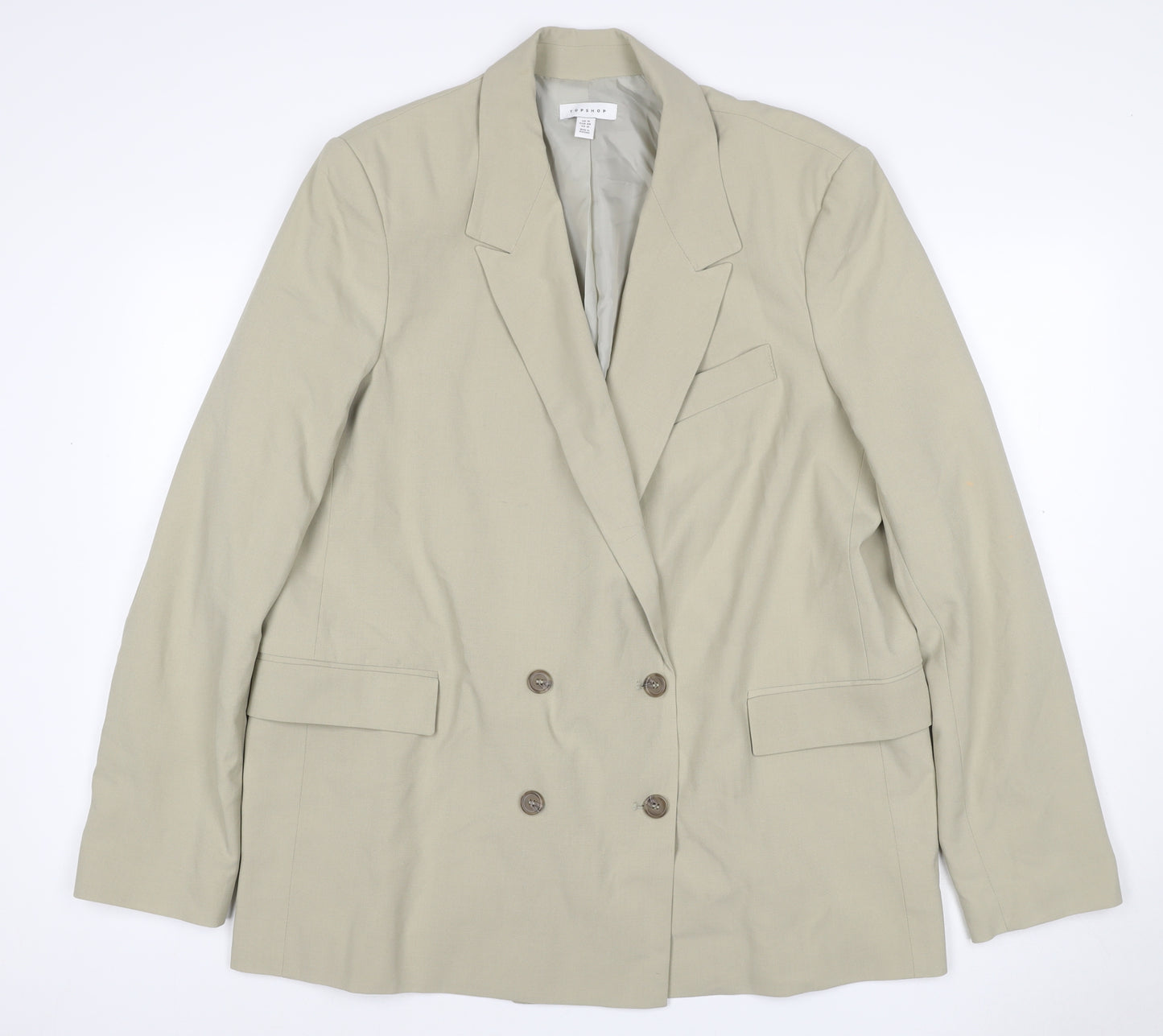 Topshop Women’s Beige UK 16 Double-Breasted Long Blazer Jacket
