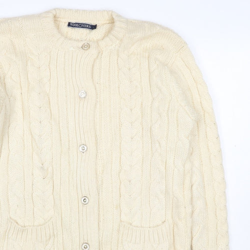 WoolOvers Women’s Ivory L Cable Knit Button Pocket Cardigan