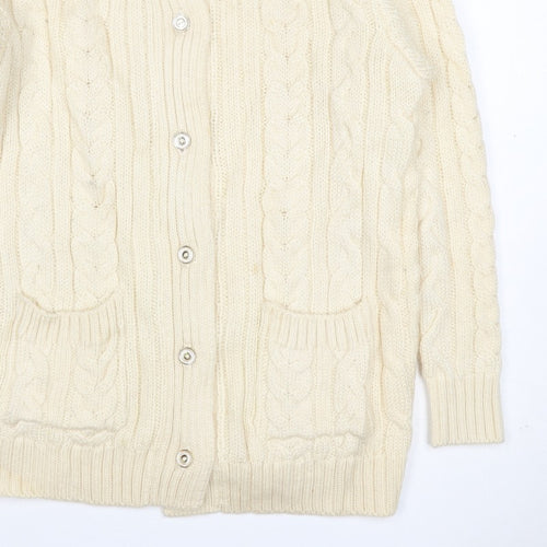 WoolOvers Women’s Ivory L Cable Knit Button Pocket Cardigan