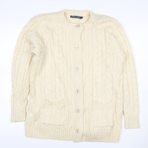 WoolOvers Women’s Ivory L Cable Knit Button Pocket Cardigan