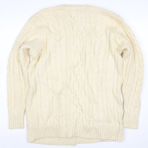WoolOvers Women’s Ivory L Cable Knit Button Pocket Cardigan