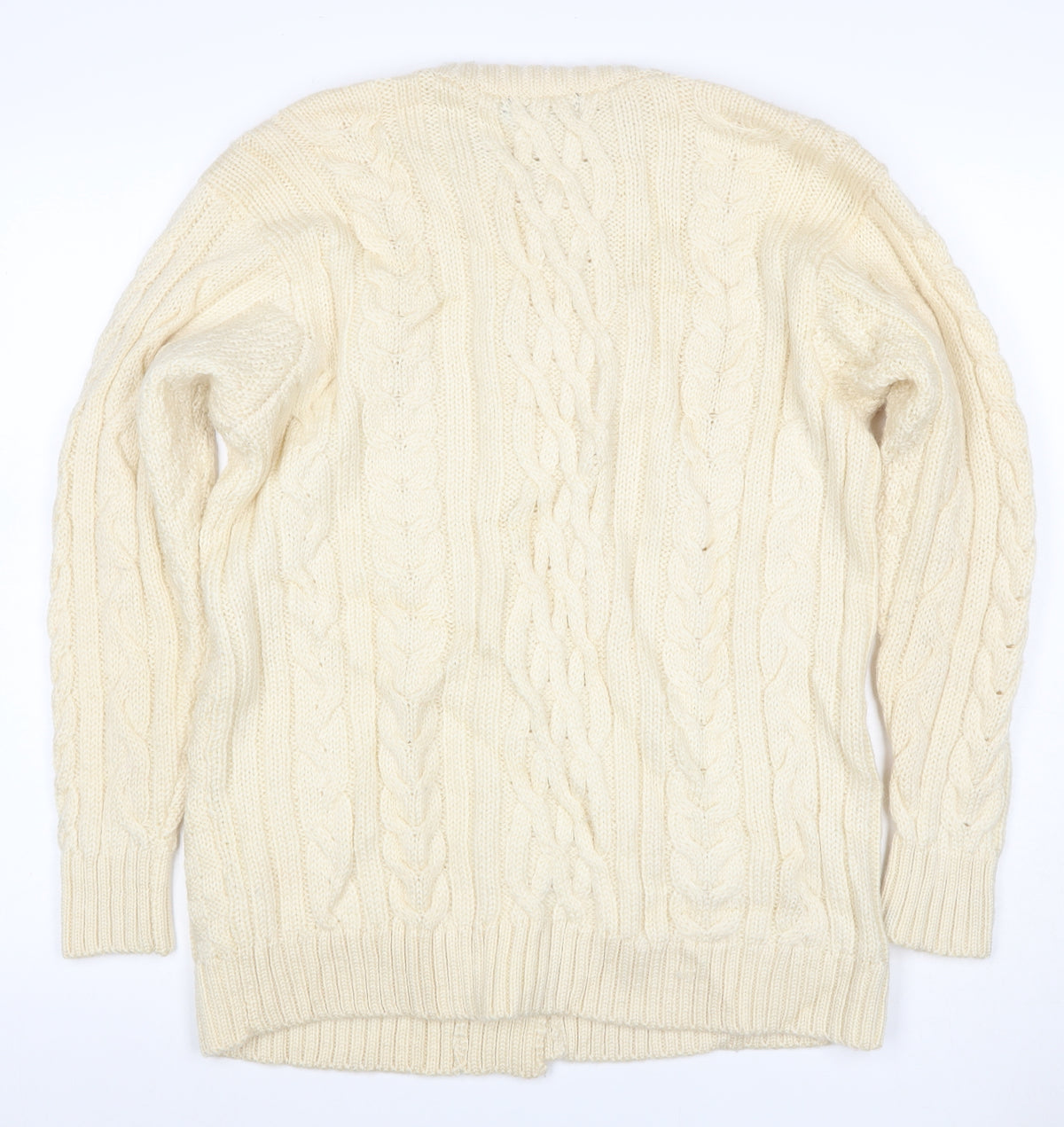 WoolOvers Women’s Ivory L Cable Knit Button Pocket Cardigan