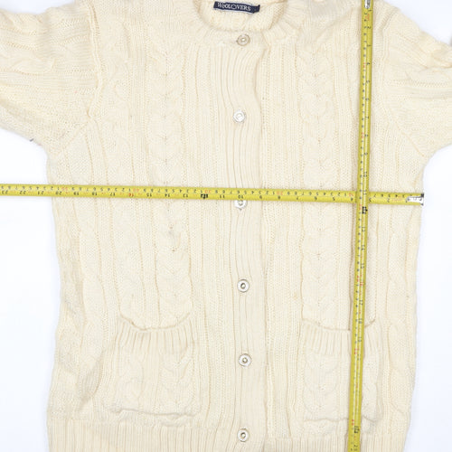 WoolOvers Women’s Ivory L Cable Knit Button Pocket Cardigan
