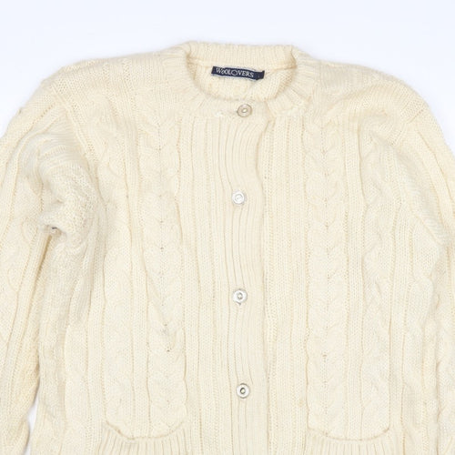 WoolOvers Women’s Ivory L Cable Knit Button Pocket Cardigan