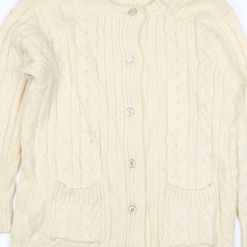 WoolOvers Women’s Ivory L Cable Knit Button Pocket Cardigan