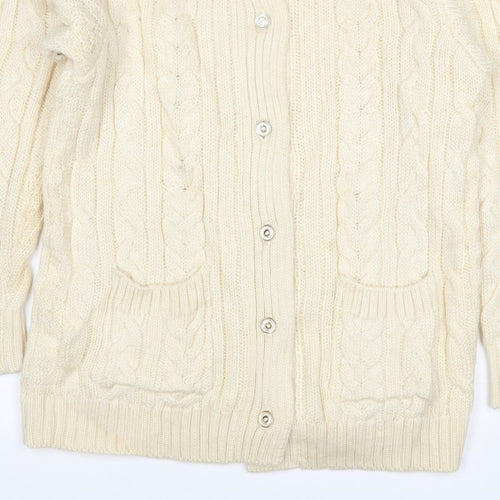WoolOvers Women’s Ivory L Cable Knit Button Pocket Cardigan