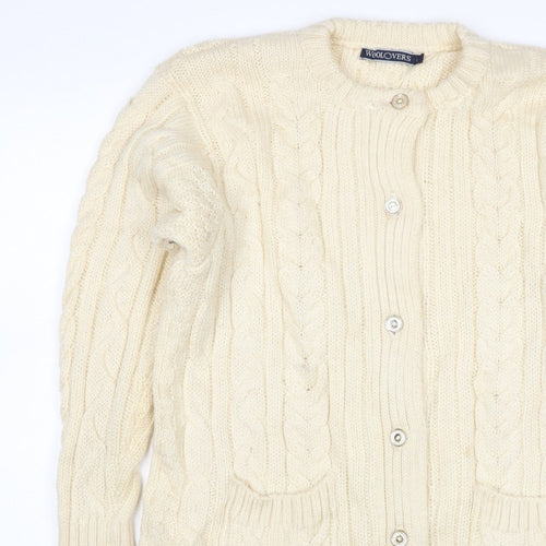 WoolOvers Women’s Ivory L Cable Knit Button Pocket Cardigan