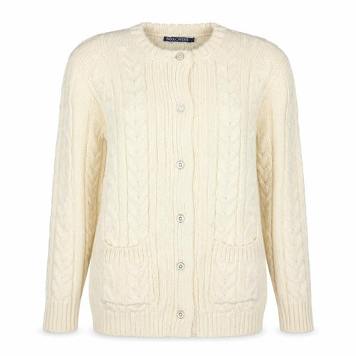 WoolOvers Women’s Ivory L Cable Knit Button Pocket Cardigan