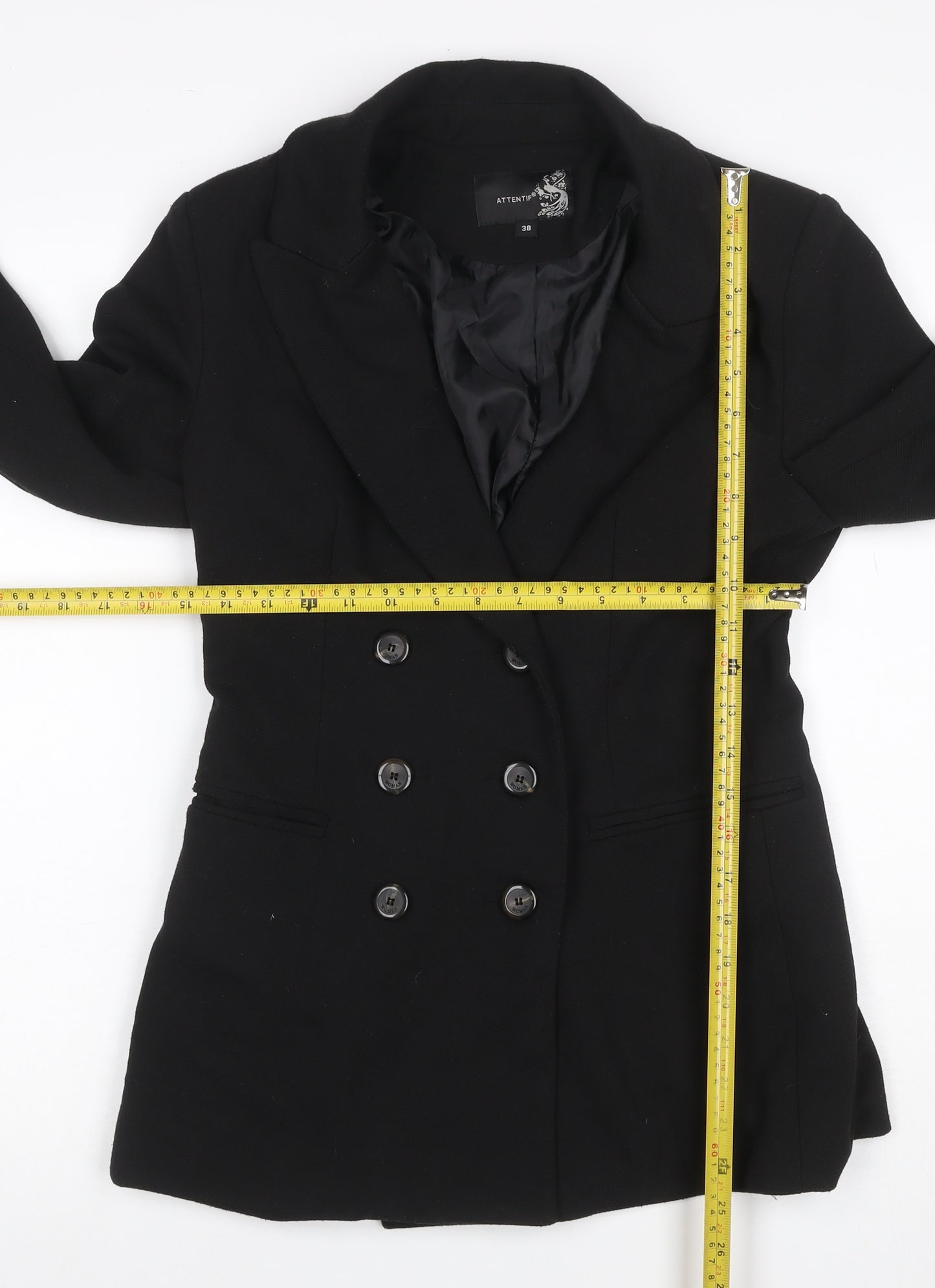 Attentif Women’s Black UK 10 Double-Breasted Six Button Blazer