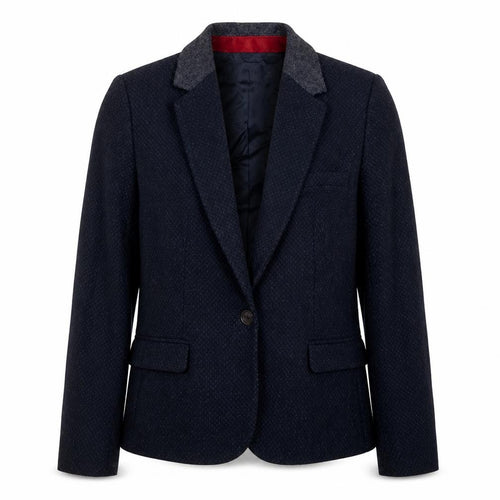 Zara Basic Women Blue M Tweed Wool Blend Single-Breasted Blazer