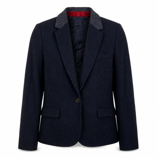 Zara Basic Women Blue M Tweed Wool Blend Single-Breasted Blazer