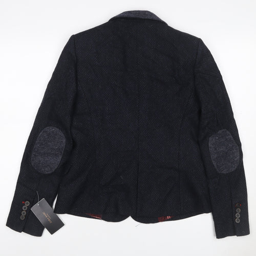 Zara Basic Women Blue M Tweed Wool Blend Single-Breasted Blazer