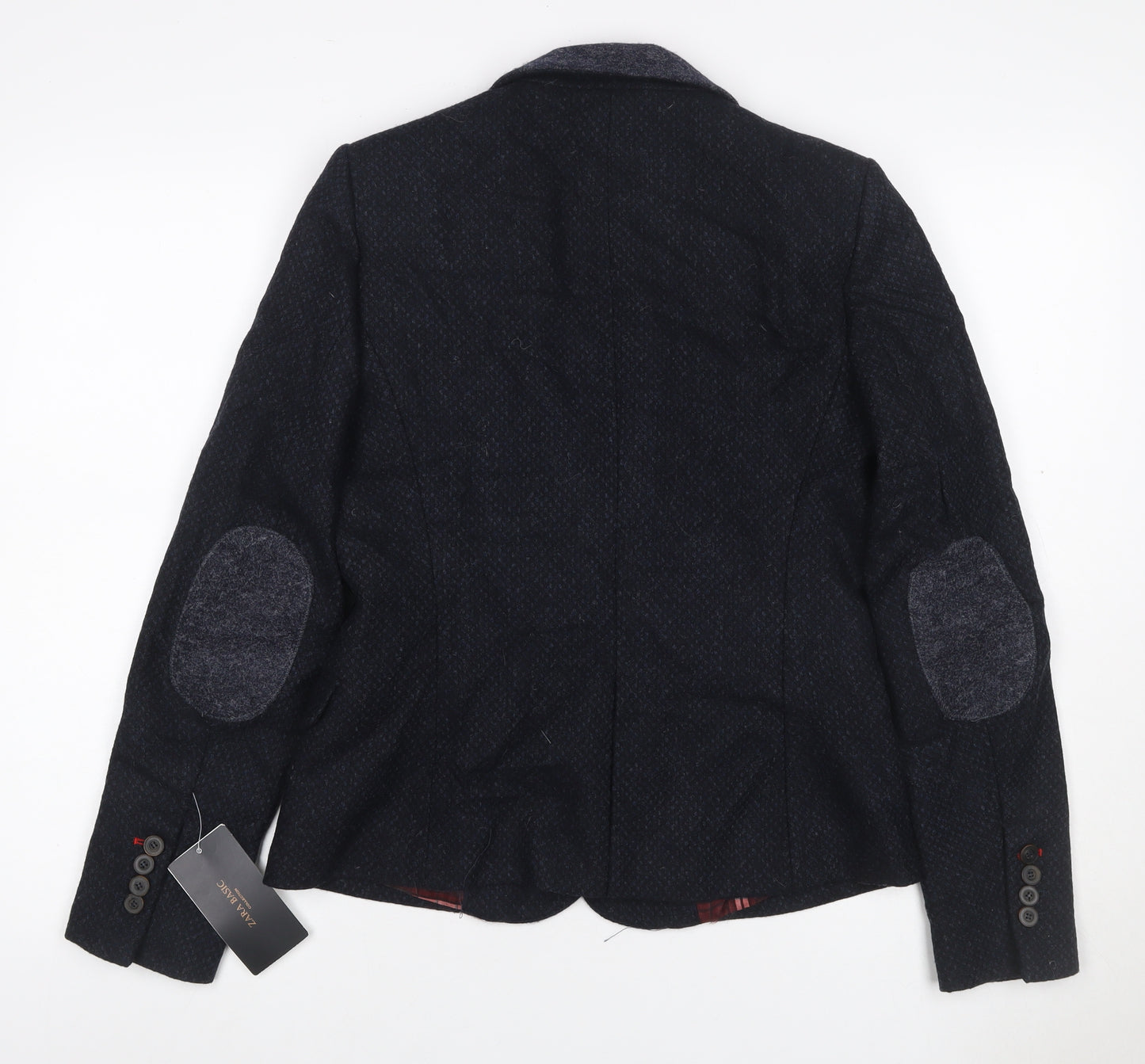 Zara Basic Women Blue M Tweed Wool Blend Single-Breasted Blazer
