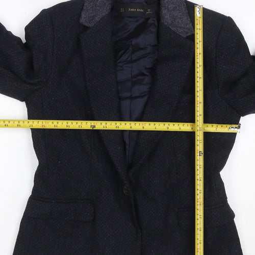 Zara Basic Women Blue M Tweed Wool Blend Single-Breasted Blazer