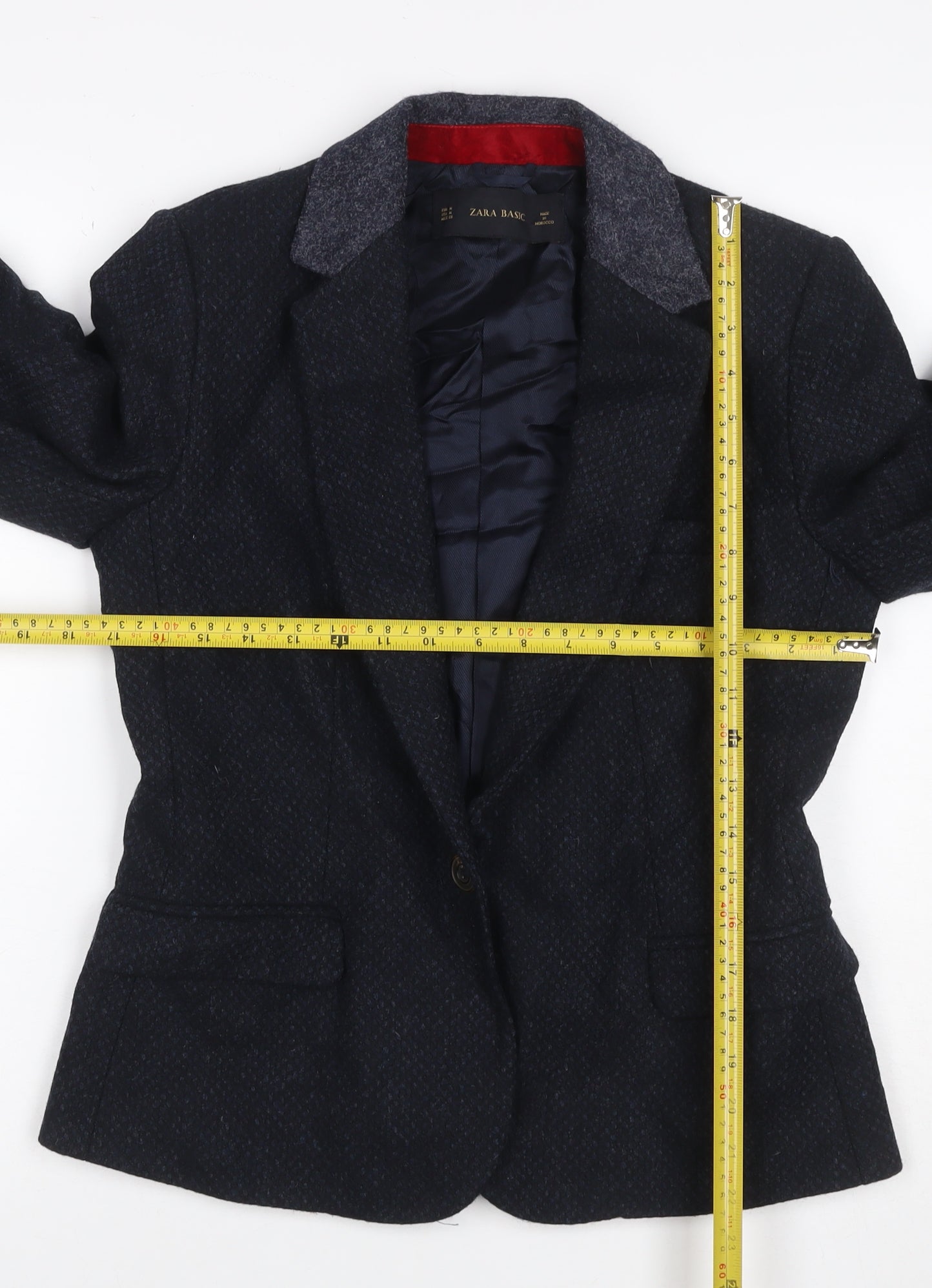 Zara Basic Women Blue M Tweed Wool Blend Single-Breasted Blazer