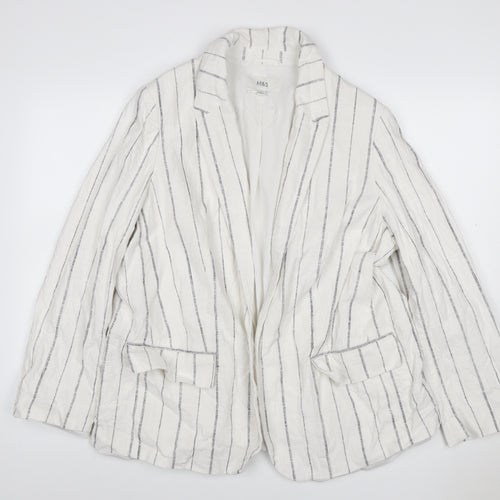 Marks and Spencer Women Ivory Stripe Linen Blend Blazer UK 18