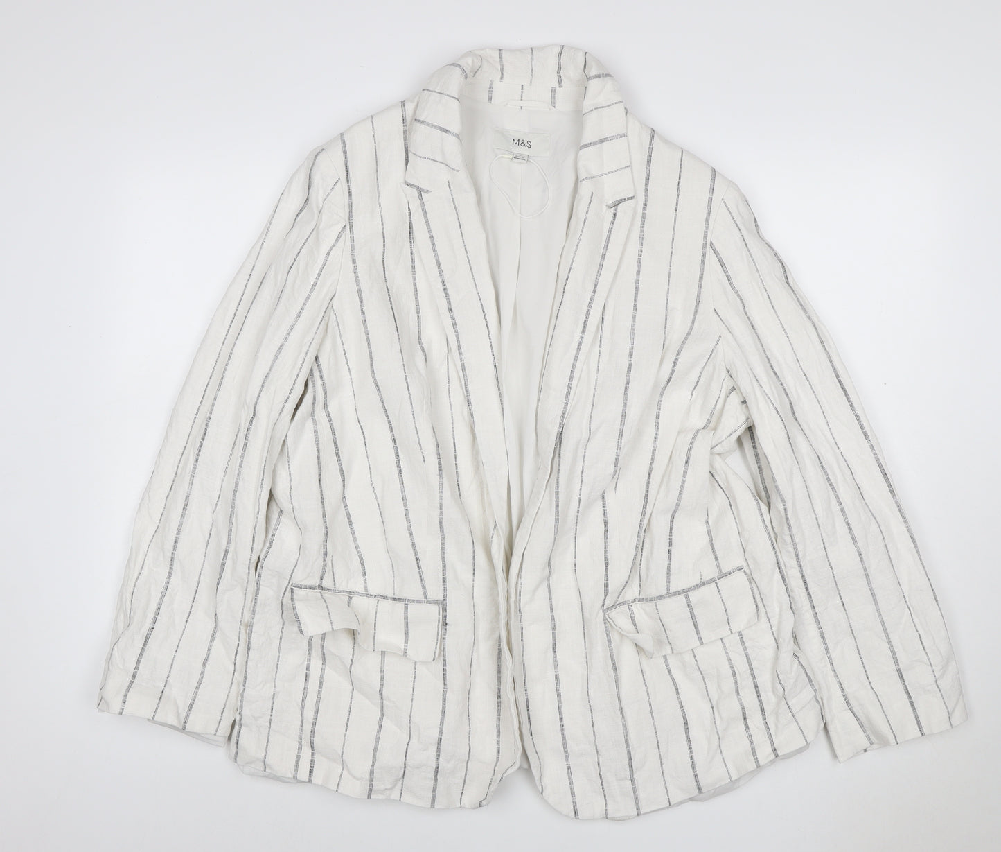 Marks and Spencer Women Ivory Stripe Linen Blend Blazer UK 18
