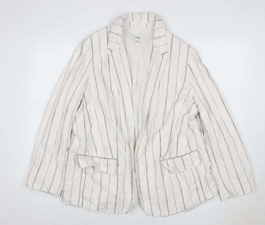 Marks and Spencer Women Ivory Stripe Linen Blend Blazer UK 18