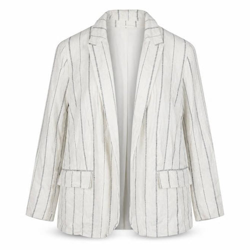 Marks and Spencer Women Ivory Stripe Linen Blend Blazer UK 18
