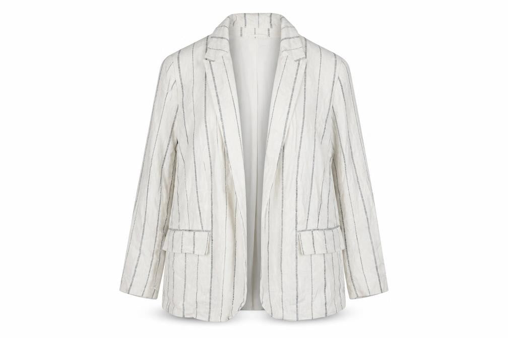 Marks and Spencer Women Ivory Stripe Linen Blend Blazer UK 18