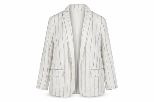 Marks and Spencer Women Ivory Stripe Linen Blend Blazer UK 18