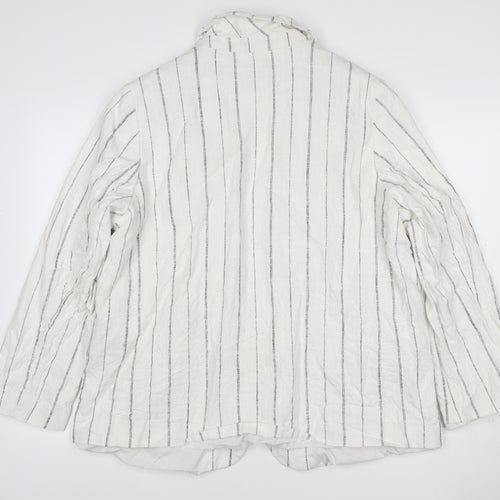 Marks and Spencer Women Ivory Stripe Linen Blend Blazer UK 18