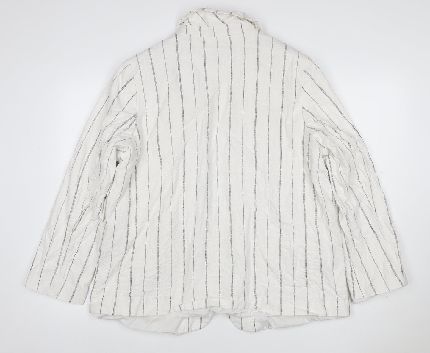 Marks and Spencer Women Ivory Stripe Linen Blend Blazer UK 18