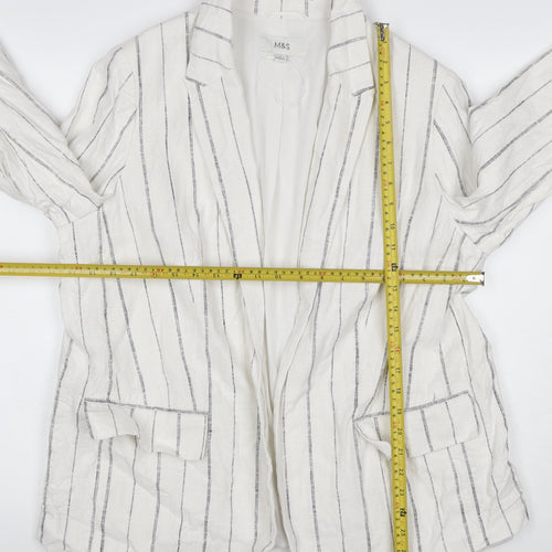 Marks and Spencer Women Ivory Stripe Linen Blend Blazer UK 18