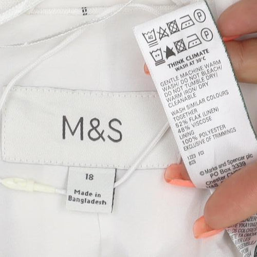 Marks and Spencer Women Ivory Stripe Linen Blend Blazer UK 18