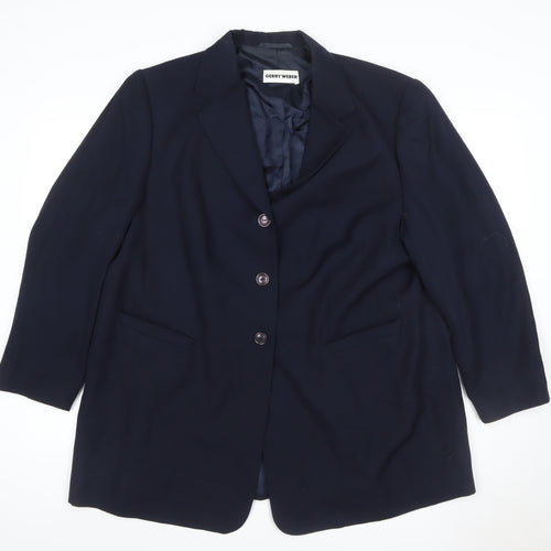 Gerry Weber Women Navy Blue UK 20 Wool Blend Single-Breasted Blazer