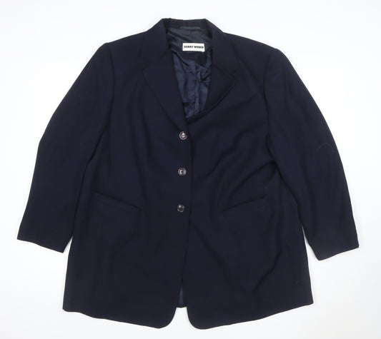 Gerry Weber Women Navy Blue UK 20 Wool Blend Single-Breasted Blazer