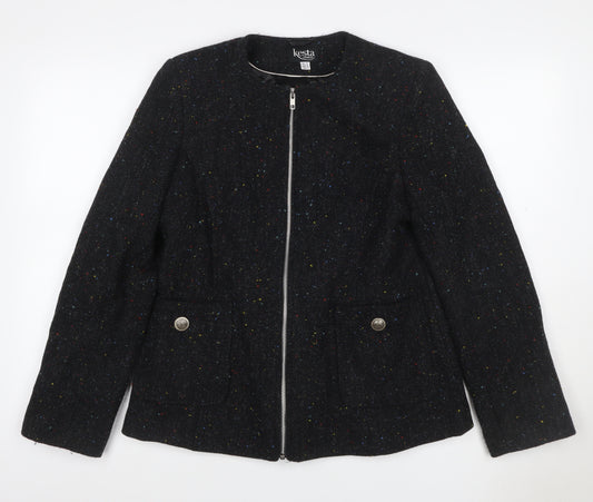 Kesta London Women’s Black Wool Fleck Tweed Zip Jacket UK 12