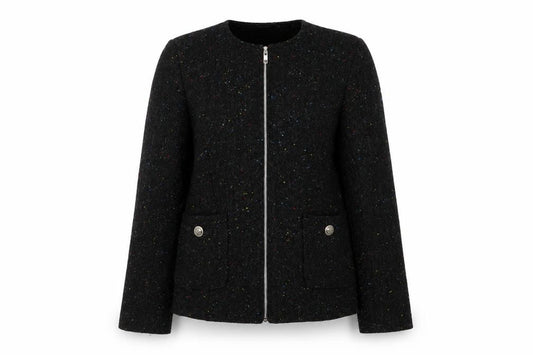 Kesta London Women’s Black Wool Fleck Tweed Zip Jacket UK 12