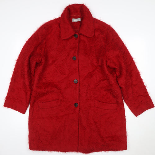Wallis Women’s Red Mohair Wool Long Overcoat UK 12 Collared