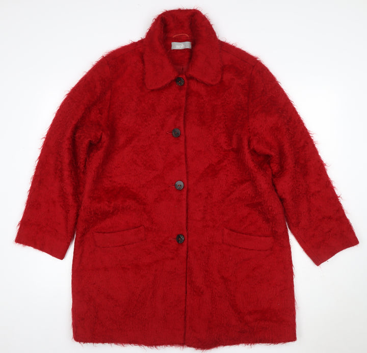 Wallis Women’s Red Mohair Wool Long Overcoat UK 12 Collared