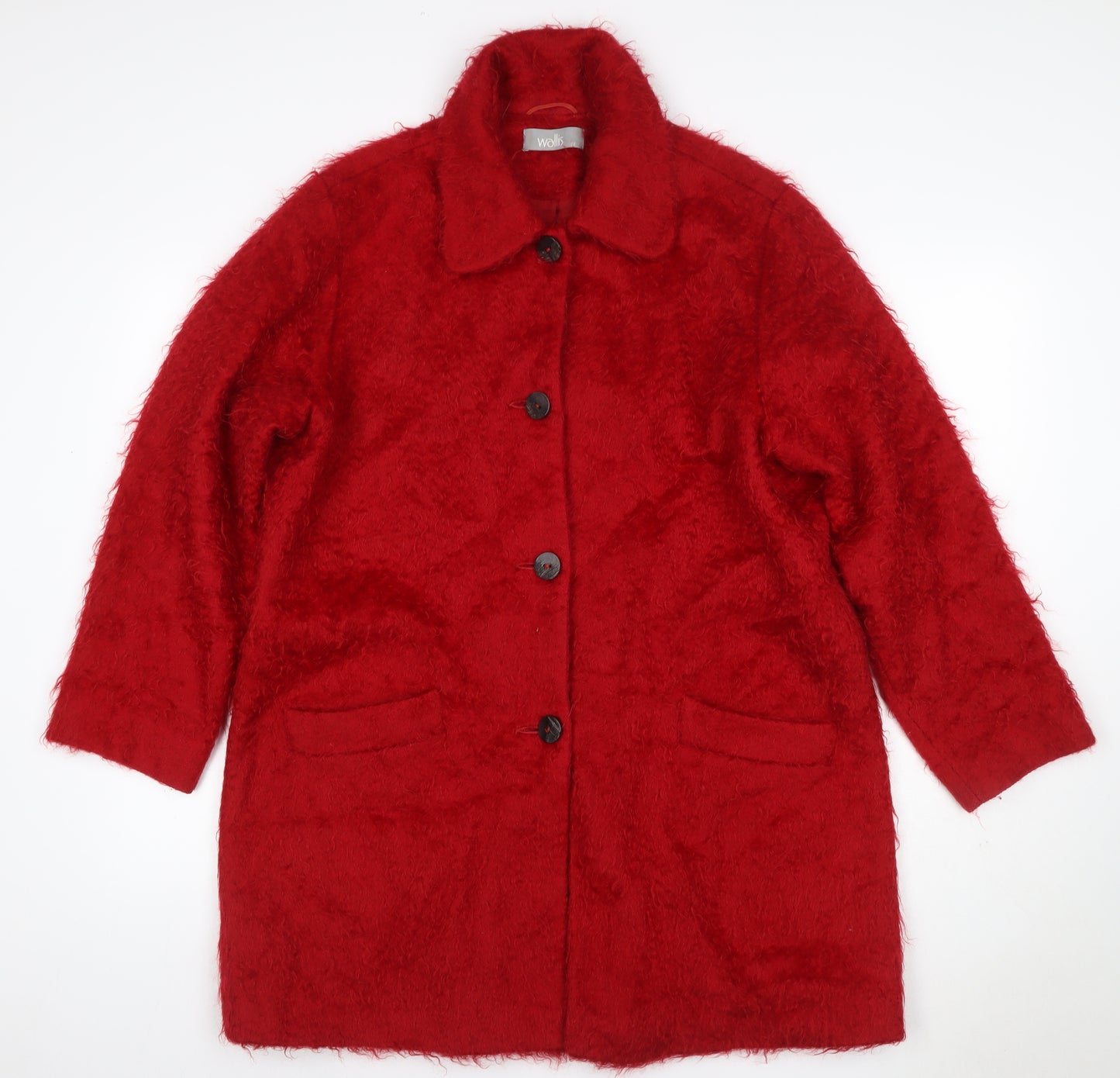 Wallis Women’s Red Mohair Wool Long Overcoat UK 12 Collared